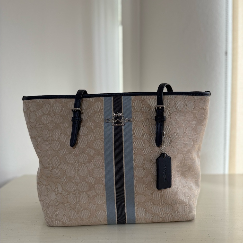 Coach Beige and Blue Tote Bag